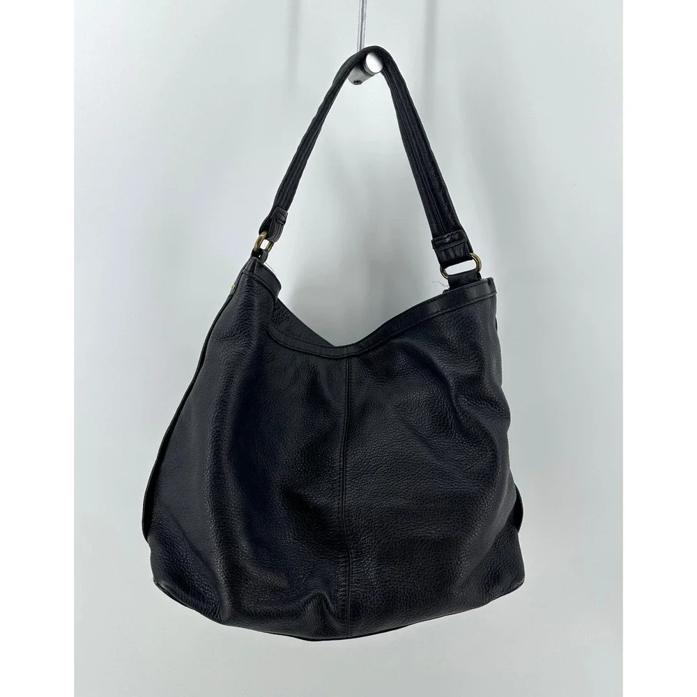 Marc by Marc Jacobs Black Pebbled Leather Hobo Bag Turnlock Brass Hardware